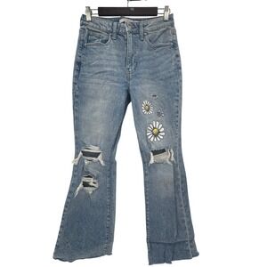 Celebrity Pink Womens Jeans 5/27 Light Blue Flare Distressed Daisy Embroidered